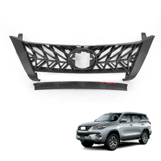 Car Accessories ABS Black Front Bumper Grilles Upper Grill With Strip For Fortuner 2015-2020
