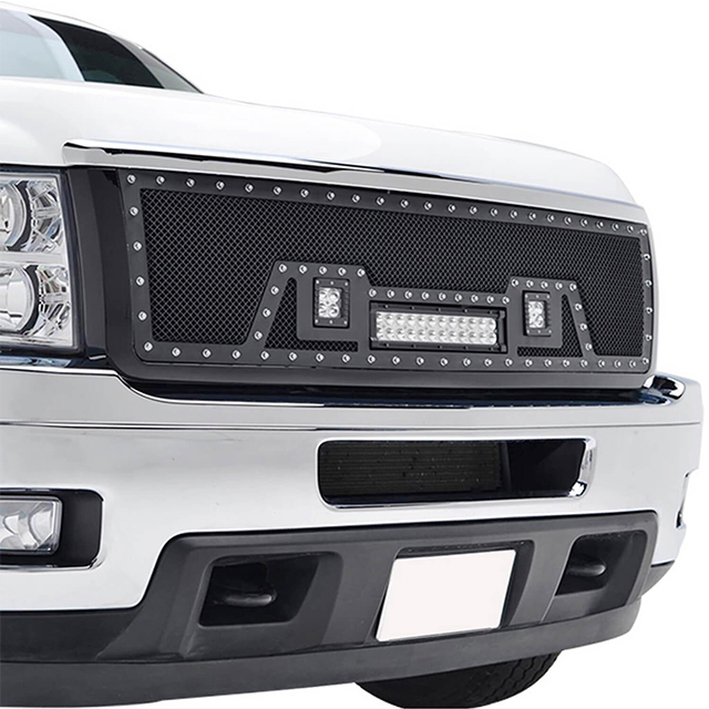 11-14 Chevy Silverado 2500HD/3500HD All Evolution All Black Stainless Steel Wire Mesh Packaged Grille With Three LED Lights for Chevy Silverado