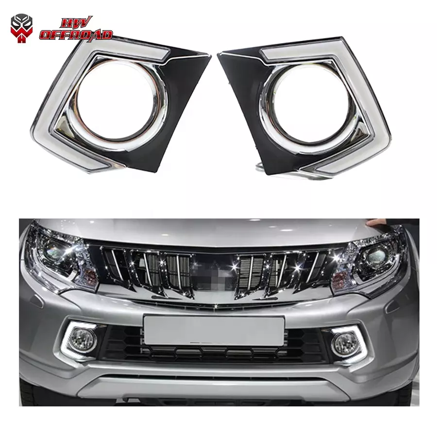 Auto Parts LED DRL Fog Lights Cover Driving Lamp Assembly Kit Day Running Light For Triton L200 2015-2018