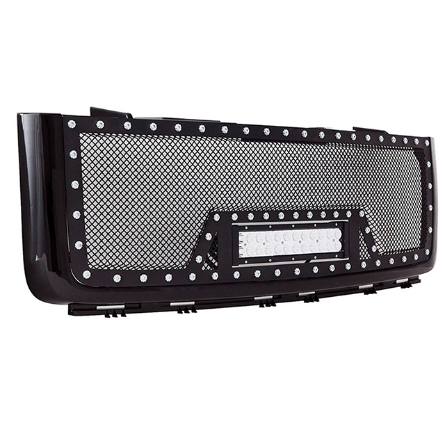 07-13 GMC Sierra 1500 All Evolution All Black Stainless Steel Wire Mesh Packaged Grille With One LED Light for GMC Sierra