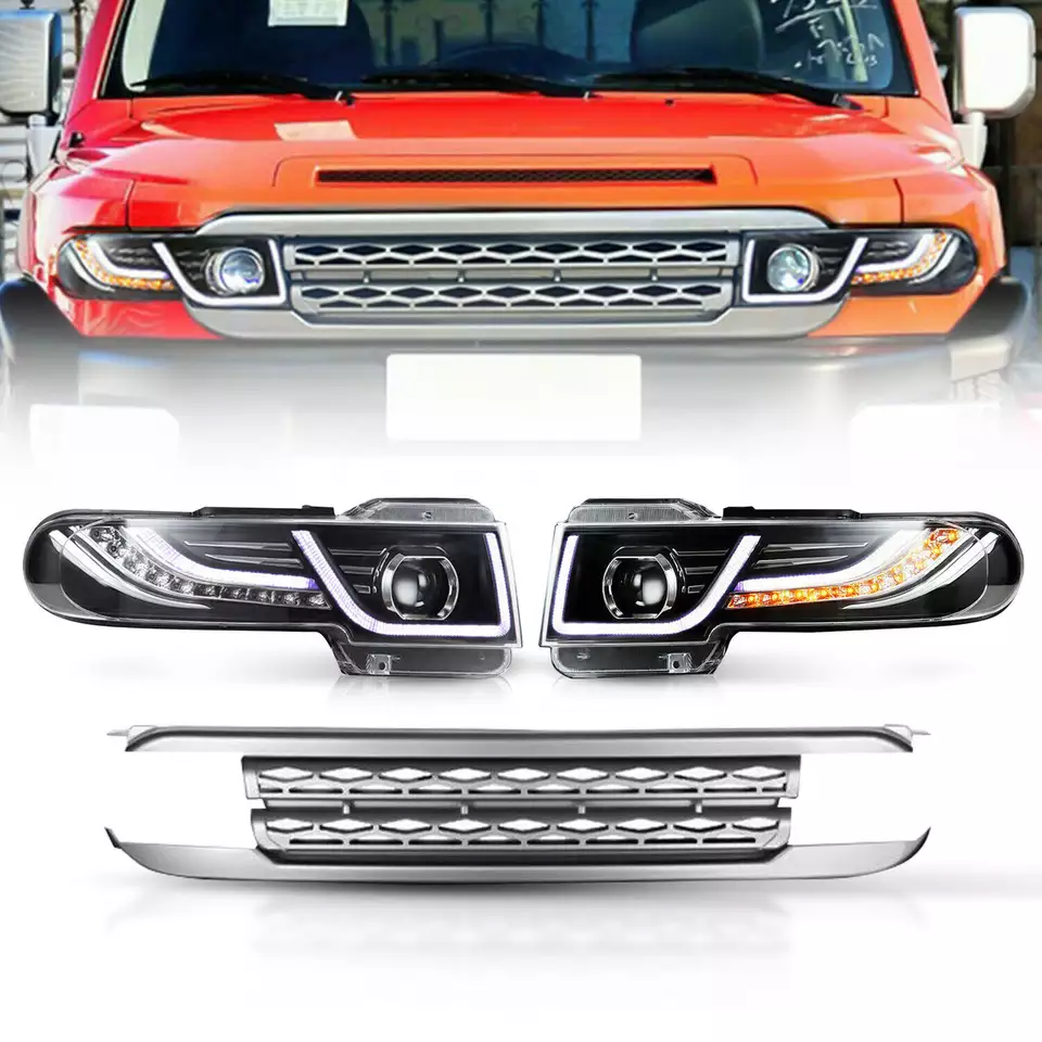 Offroad Accessories Body Kit Headlights with Front Grille Assembly for FJ Cruiser 2007-2015