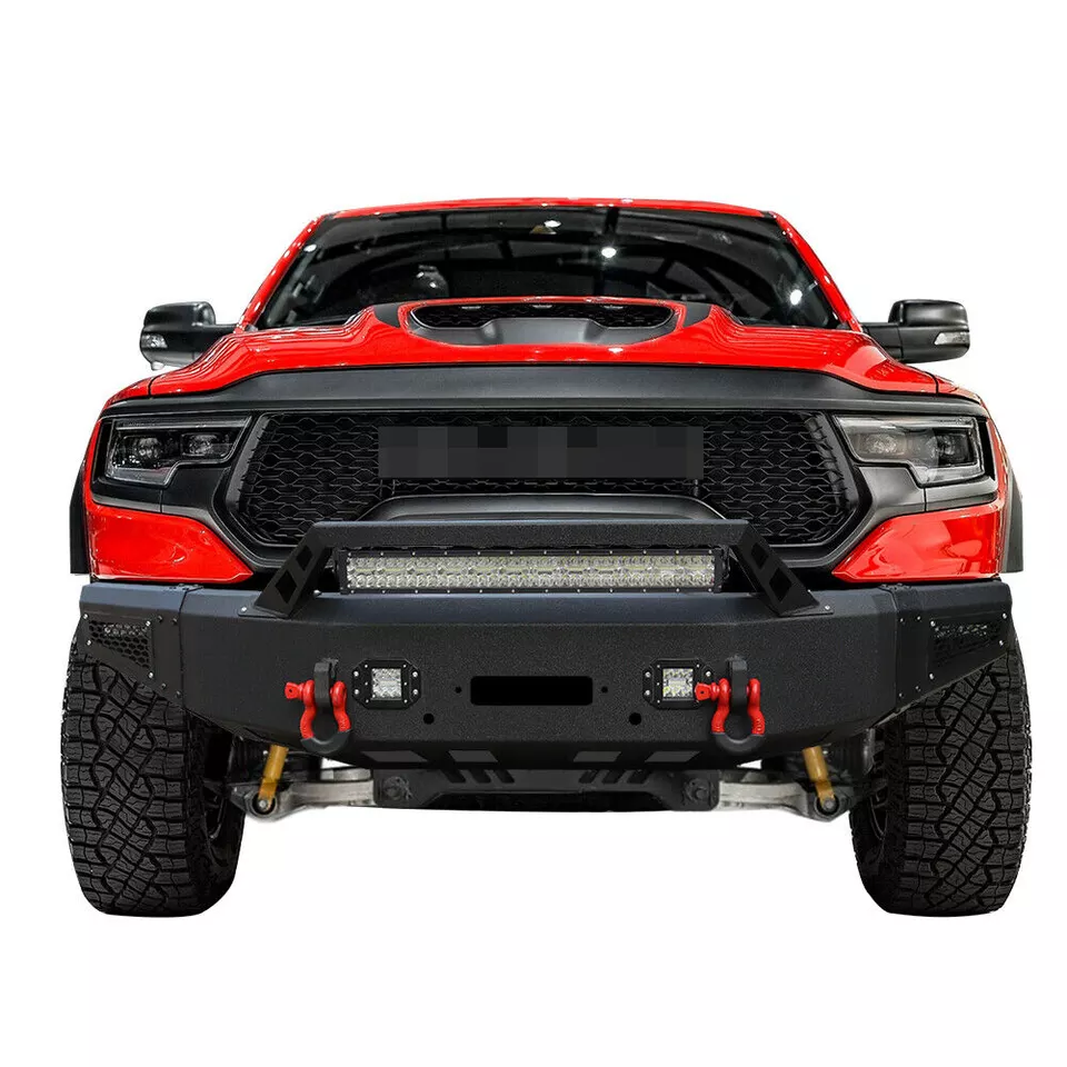 Black Front Bumper With LED Lights & D-Rings for Dodge Ram 1500 2019-2021